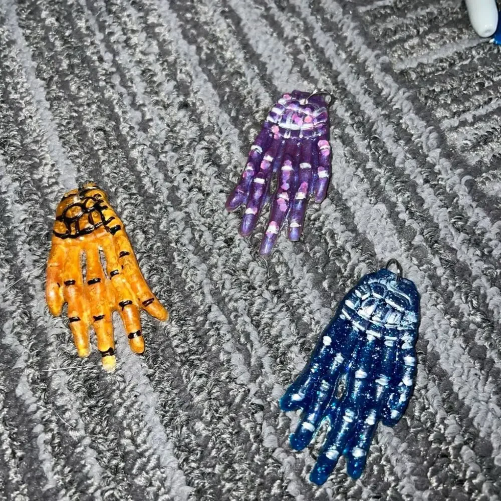 Glitter Resin Skeleton Hand Pendant Necklace – Copper, Blue, or Purple – Handmad